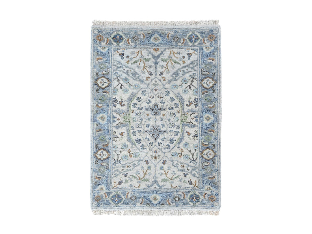 2'1" x 2'10" New Hand Knotted Grey Wool Rectangle Oriental Rug - MOA10210563