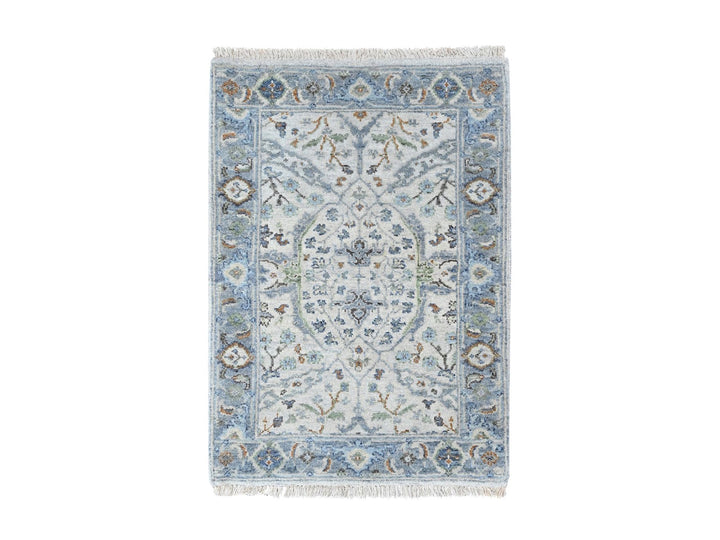 2'1" x 2'10" New Hand Knotted Grey Wool Rectangle Oriental Rug - MOA10210563