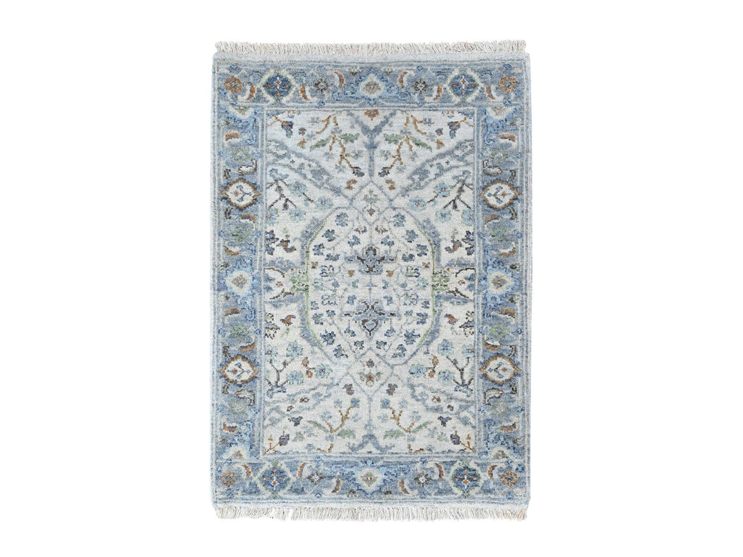 2'1" x 3'0" New Hand Knotted Grey Wool Rectangle Oriental Rug - MOA10210564