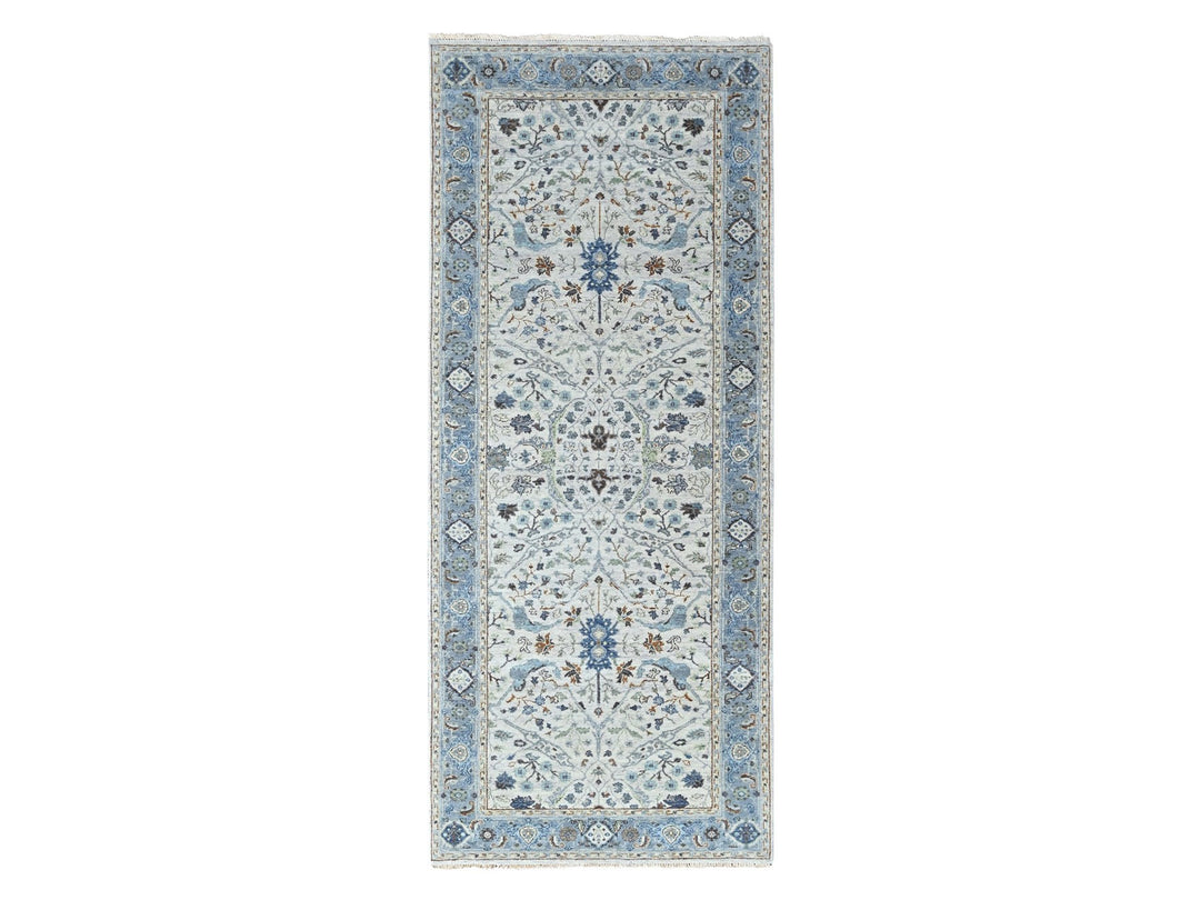 4'0" x 9'10" New Hand Knotted Grey Wool Runner Oriental Rug - MOA10210565