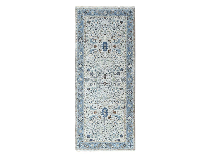 4'0" x 9'10" New Hand Knotted Grey Wool Runner Oriental Rug - MOA10210565
