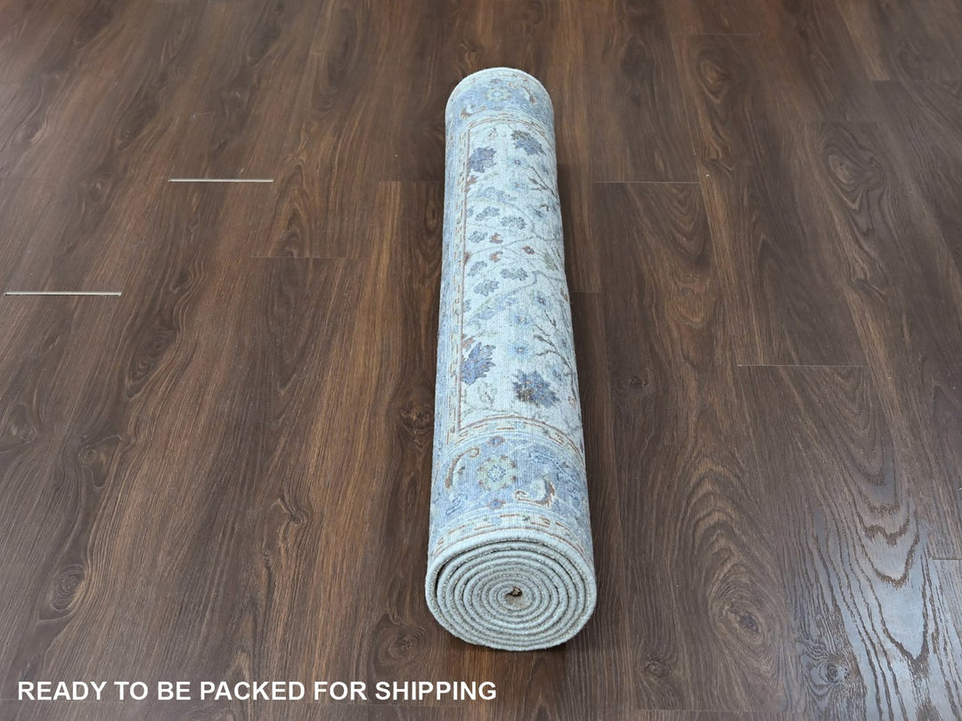 4'0" x 9'10" New Hand Knotted Grey Wool Runner Oriental Rug - MOA10210565