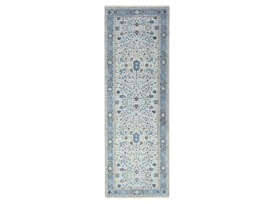 4'0" x 12'0" New Hand Knotted Grey Wool Runner Oriental Rug - MOA10210566