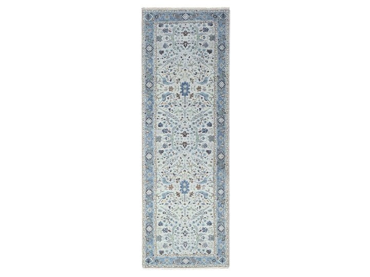 4'0" x 12'0" New Hand Knotted Grey Wool Runner Oriental Rug - MOA10210566
