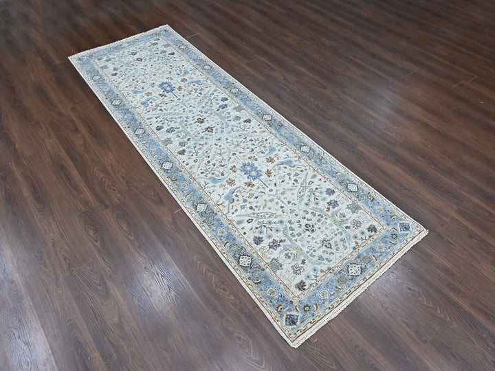 4'0" x 12'0" New Hand Knotted Grey Wool Runner Oriental Rug - MOA10210566