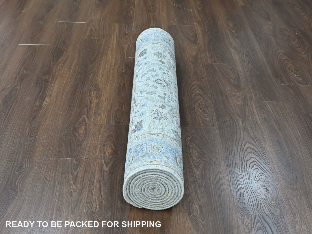 4'0" x 12'0" New Hand Knotted Grey Wool Runner Oriental Rug - MOA10210566