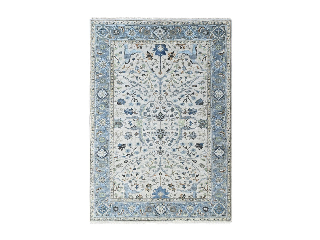 6'0" x 9'0" New Hand Knotted Grey Wool Rectangle Oriental Rug - MOA10210567