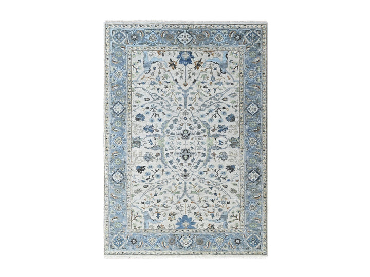 6'0" x 9'0" New Hand Knotted Grey Wool Rectangle Oriental Rug - MOA10210567