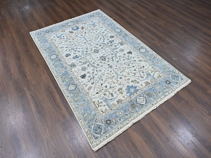 6'0" x 9'0" New Hand Knotted Grey Wool Rectangle Oriental Rug - MOA10210567