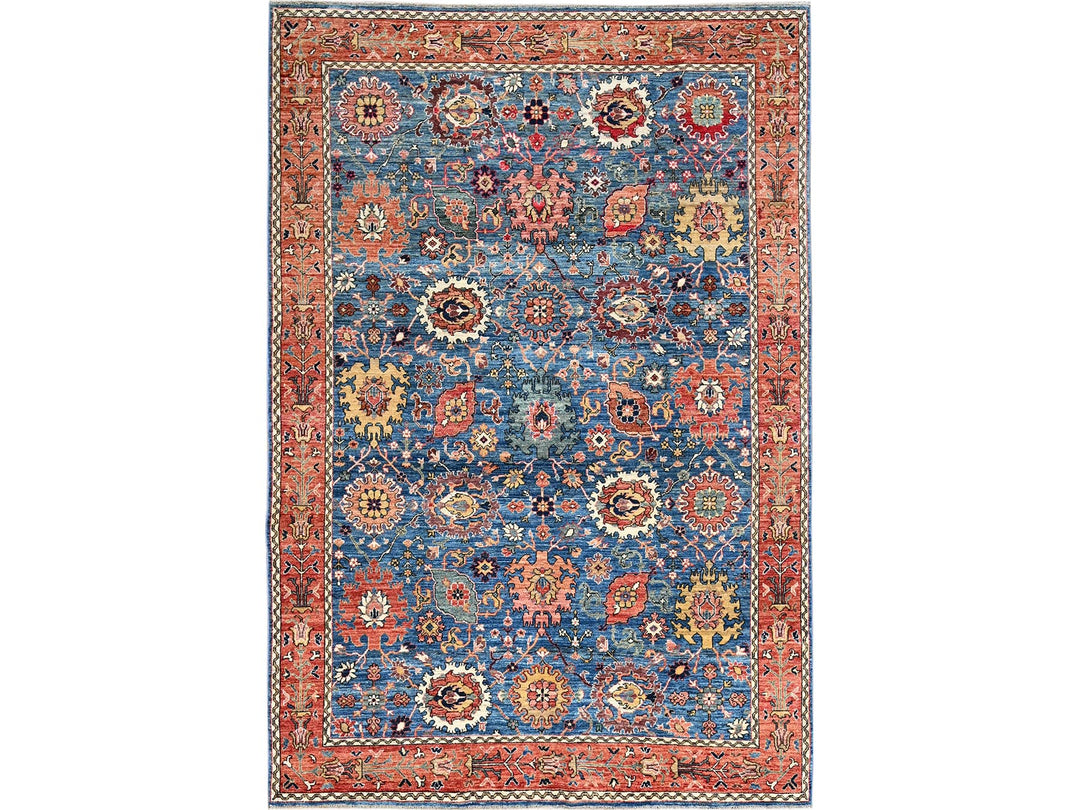 6'2" x 9'0" New Hand Knotted Blue Wool Rectangle Oriental Rug - MOA1021056