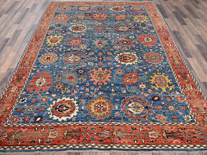 6'2" x 9'0" New Hand Knotted Blue Wool Rectangle Oriental Rug - MOA1021056