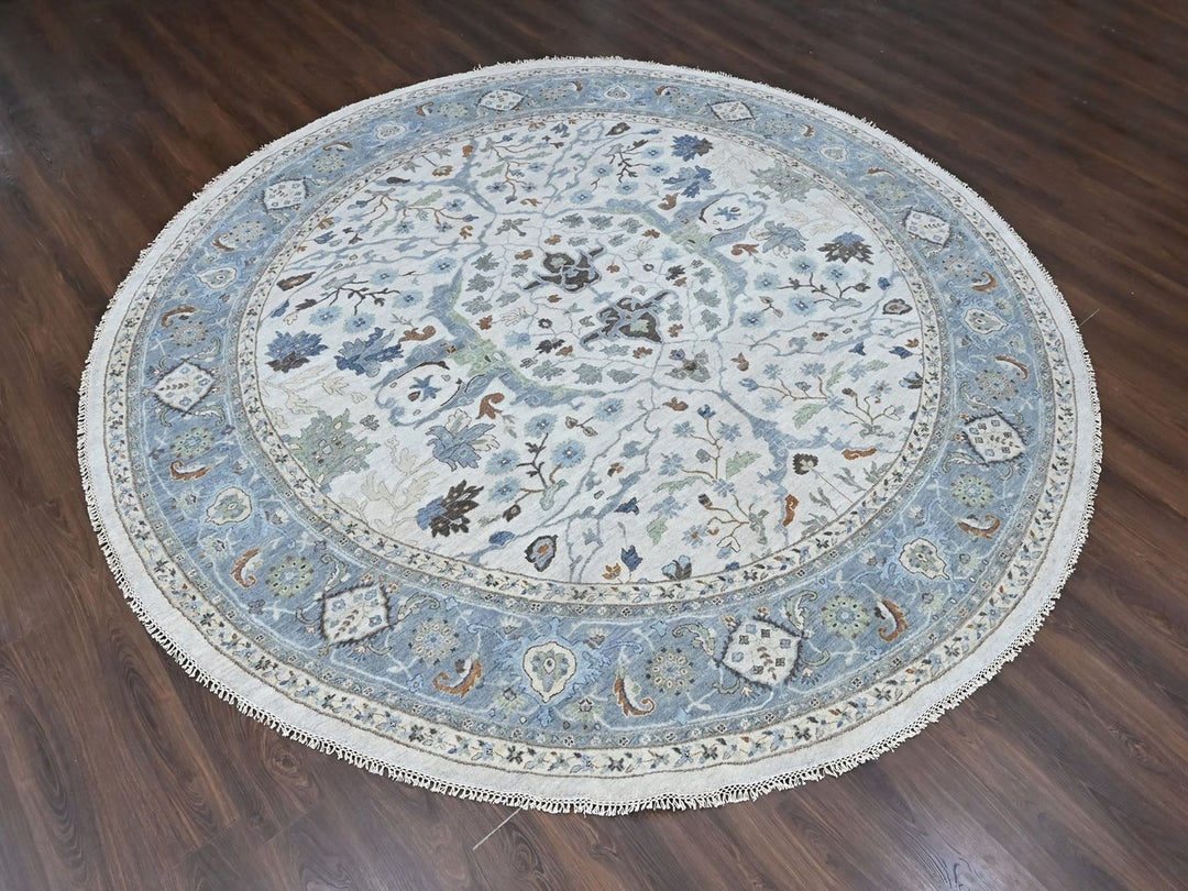 11'9" x 12'0" New Hand Knotted Grey Wool Round Oriental Rug - MOA10210571