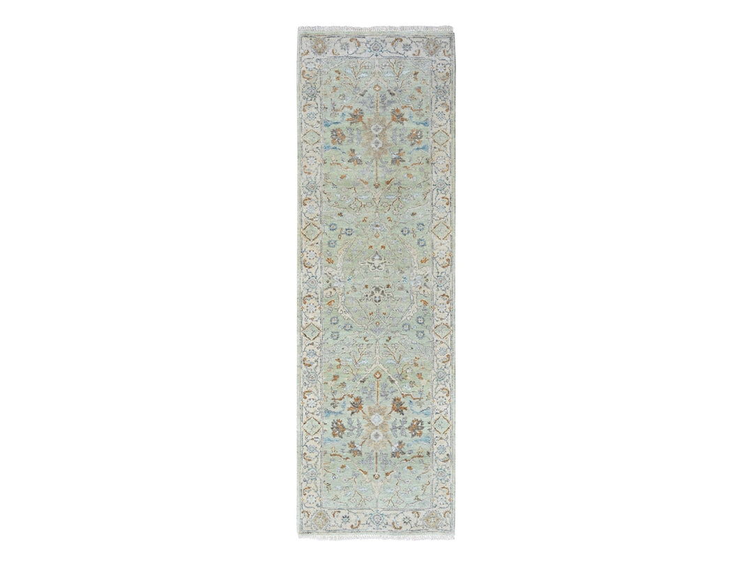 2'5" x 8'0" New Hand Knotted Green Wool Runner Oriental Rug - MOA10210574