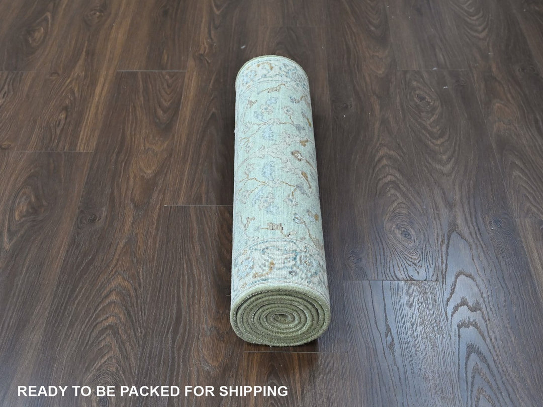 2'5" x 8'0" New Hand Knotted Green Wool Runner Oriental Rug - MOA10210574