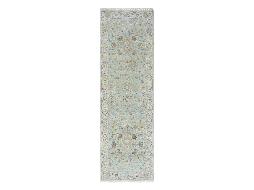 2'6" x 8'0" New Hand Knotted Green Wool Runner Oriental Rug - MOA10210575