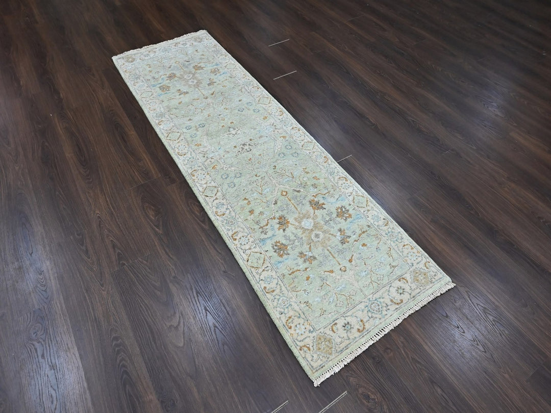 2'6" x 8'0" New Hand Knotted Green Wool Runner Oriental Rug - MOA10210575