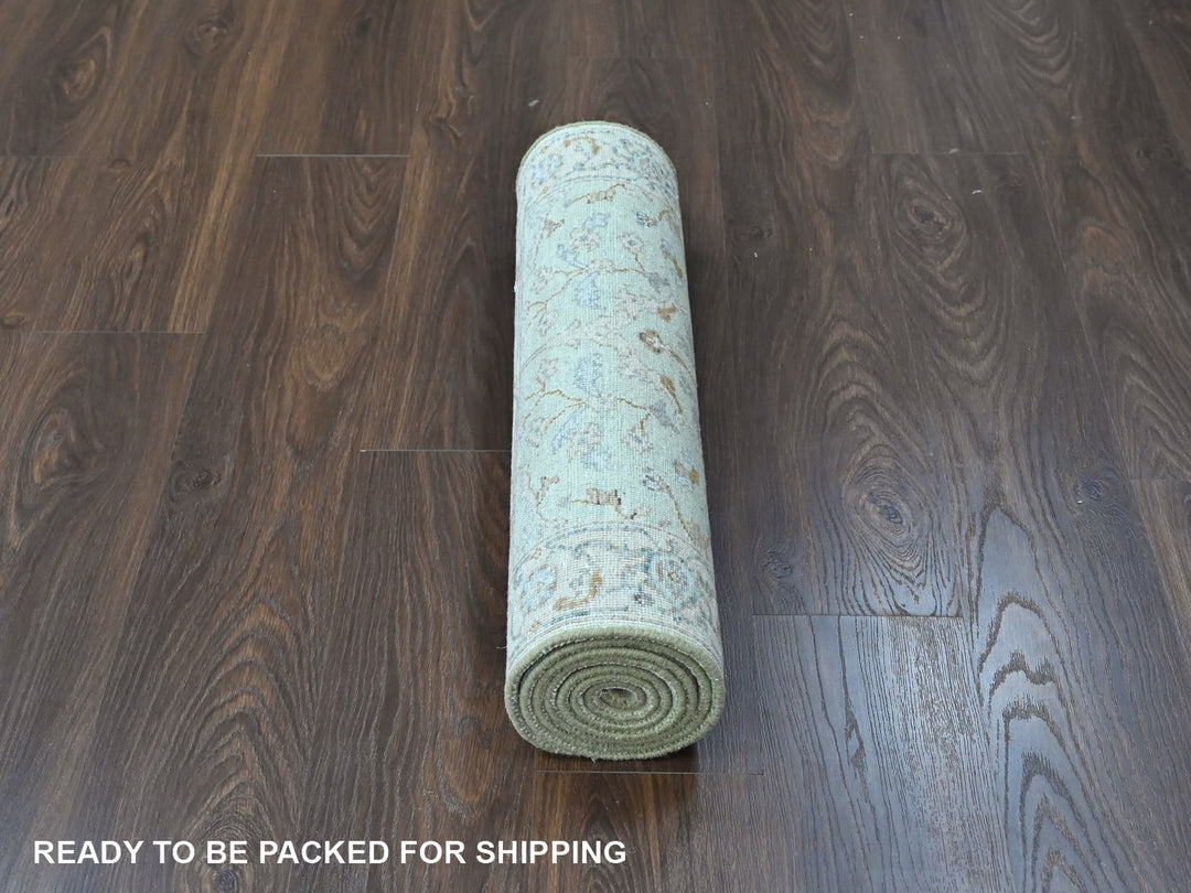2'6" x 8'0" New Hand Knotted Green Wool Runner Oriental Rug - MOA10210575