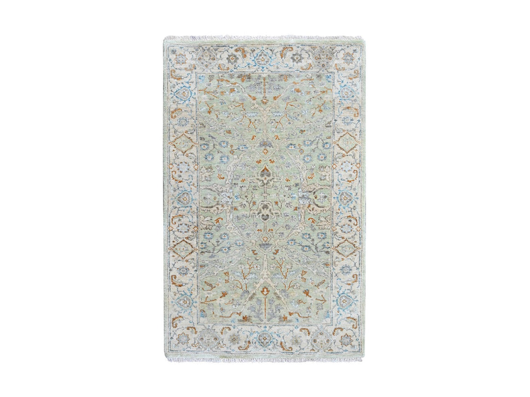 3'1" x 4'10" New Hand Knotted Green Wool Rectangle Oriental Rug - MOA10210579