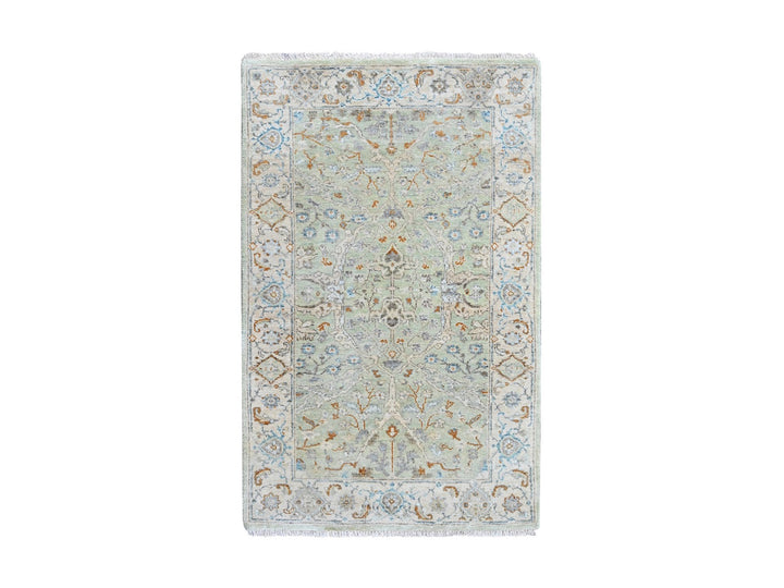 3'1" x 4'10" New Hand Knotted Green Wool Rectangle Oriental Rug - MOA10210579