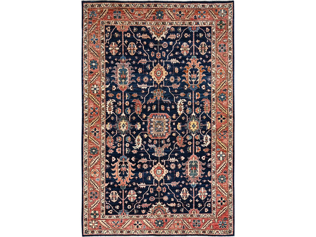 5'11" x 9'2" New Hand Knotted Blue Wool Rectangle Oriental Rug - MOA1021057