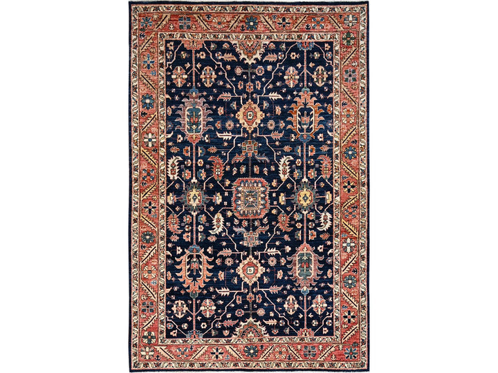 5'11" x 9'2" New Hand Knotted Blue Wool Rectangle Oriental Rug - MOA1021057