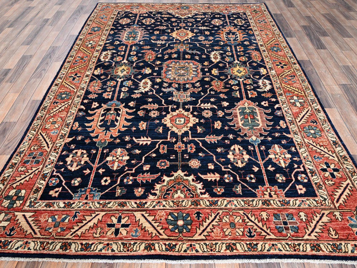 5'11" x 9'2" New Hand Knotted Blue Wool Rectangle Oriental Rug - MOA1021057