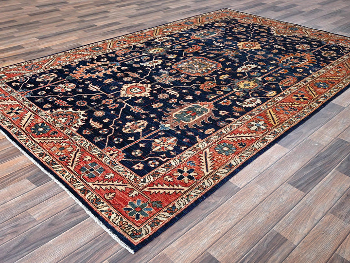 5'11" x 9'2" New Hand Knotted Blue Wool Rectangle Oriental Rug - MOA1021057