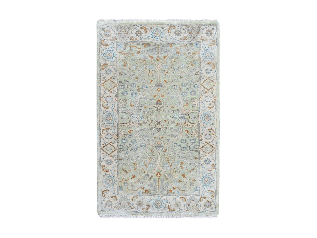 3'1" x 5'0" New Hand Knotted Green Wool Rectangle Oriental Rug - MOA10210580