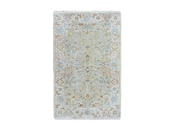 3'1" x 5'0" New Hand Knotted Green Wool Rectangle Oriental Rug - MOA10210580