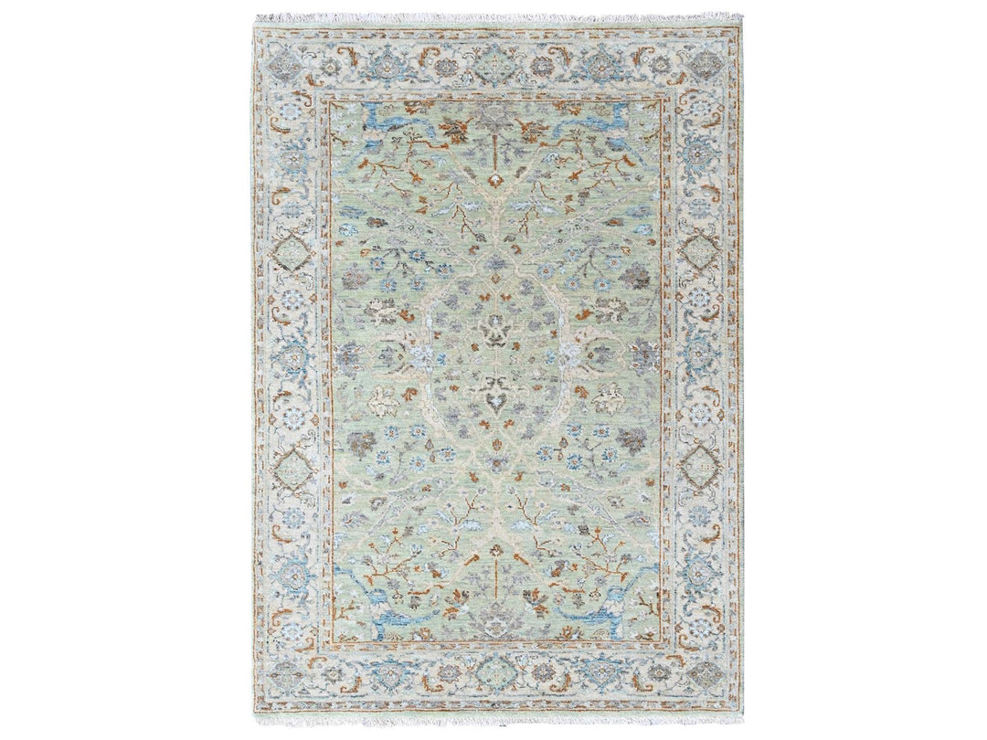 4'0" x 6'0" New Hand Knotted Green Wool Rectangle Oriental Rug - MOA10210581