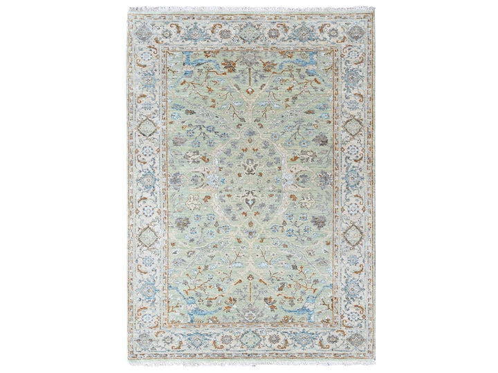 4'0" x 6'0" New Hand Knotted Green Wool Rectangle Oriental Rug - MOA10210581