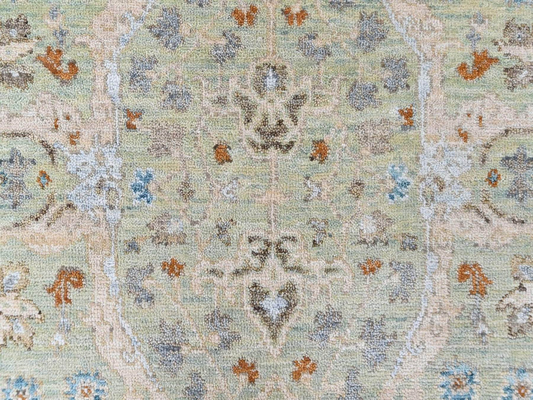 4'0" x 6'0" New Hand Knotted Green Wool Rectangle Oriental Rug - MOA10210581