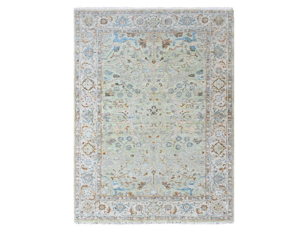 5'0" x 7'0" New Hand Knotted Green Wool Rectangle Oriental Rug - MOA10210582