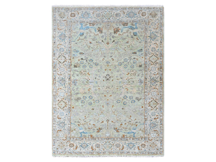 5'0" x 7'0" New Hand Knotted Green Wool Rectangle Oriental Rug - MOA10210582