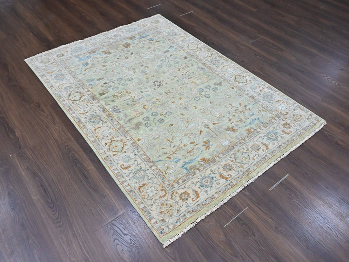 5'0" x 7'0" New Hand Knotted Green Wool Rectangle Oriental Rug - MOA10210582
