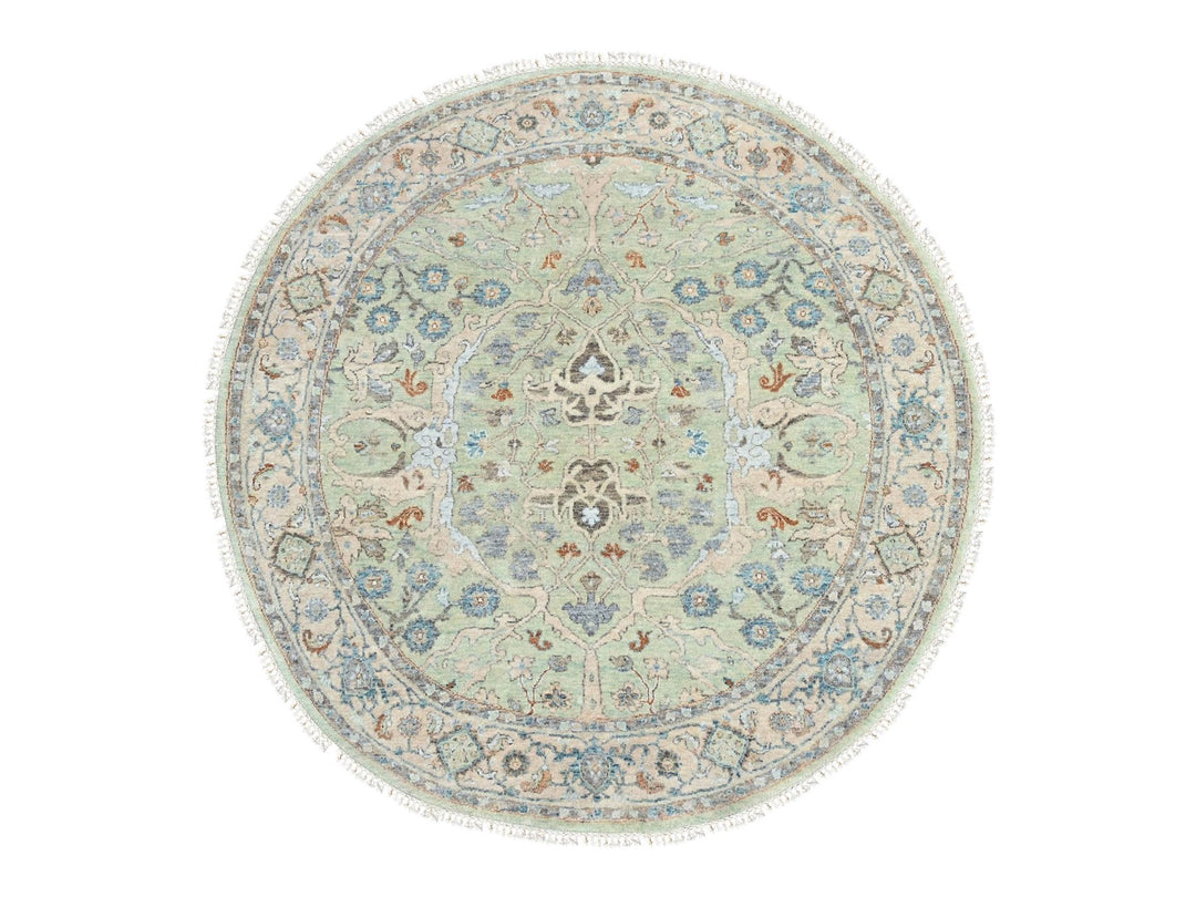 6'0" x 6'0" New Hand Knotted Green Wool Round Oriental Rug - MOA10210583