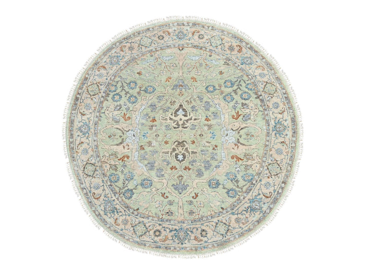 6'0" x 6'0" New Hand Knotted Green Wool Round Oriental Rug - MOA10210583