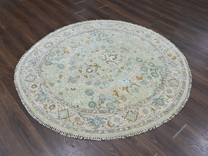 6'0" x 6'0" New Hand Knotted Green Wool Round Oriental Rug - MOA10210583