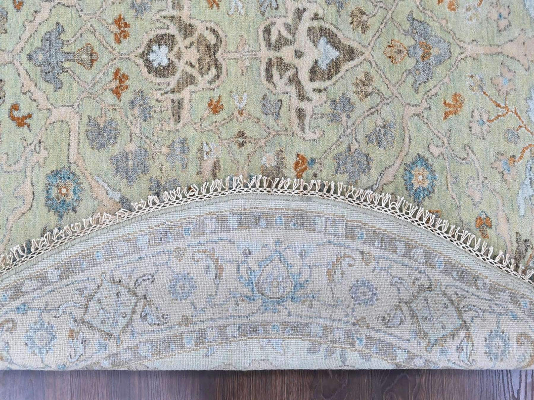 6'0" x 6'0" New Hand Knotted Green Wool Round Oriental Rug - MOA10210583