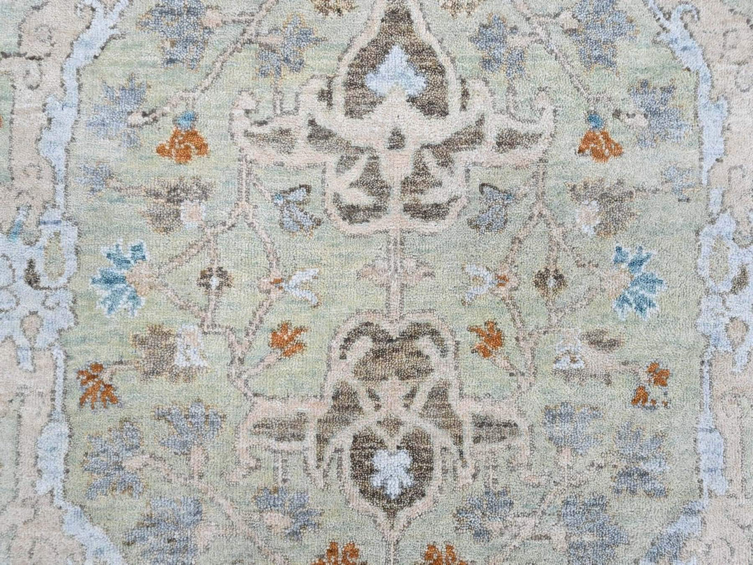 6'0" x 6'0" New Hand Knotted Green Wool Round Oriental Rug - MOA10210583