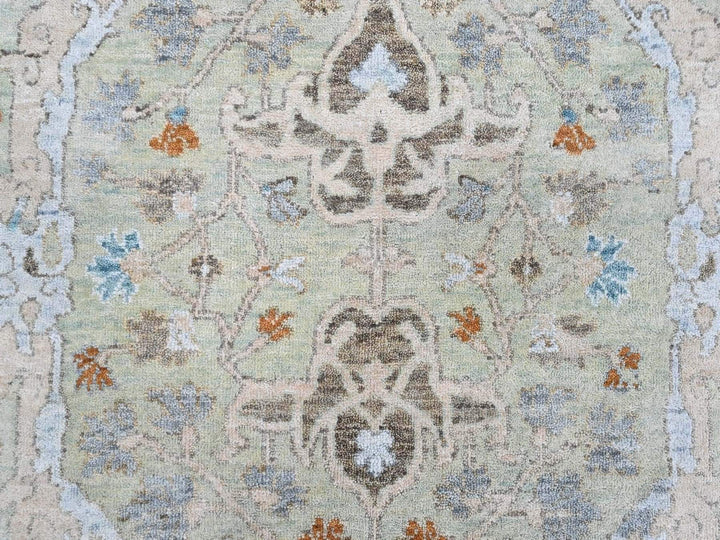 6'0" x 6'0" New Hand Knotted Green Wool Round Oriental Rug - MOA10210583