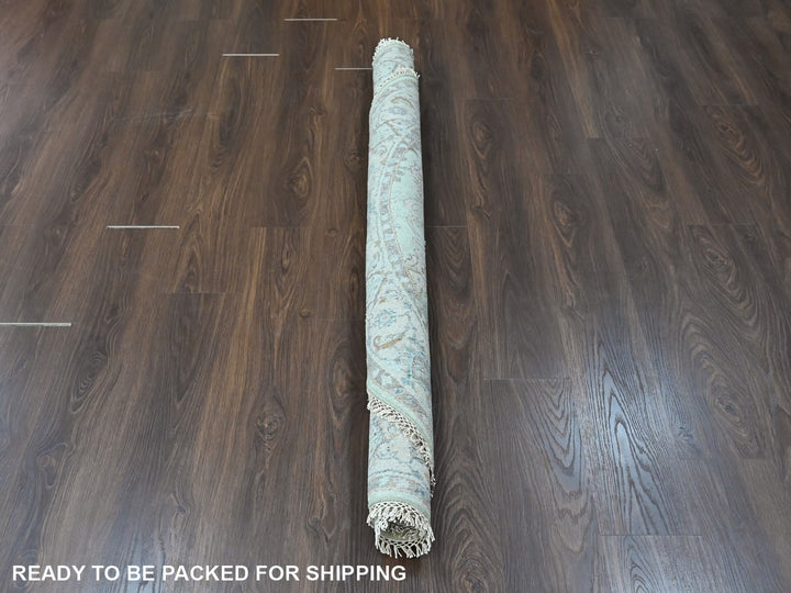 6'0" x 6'0" New Hand Knotted Green Wool Round Oriental Rug - MOA10210583