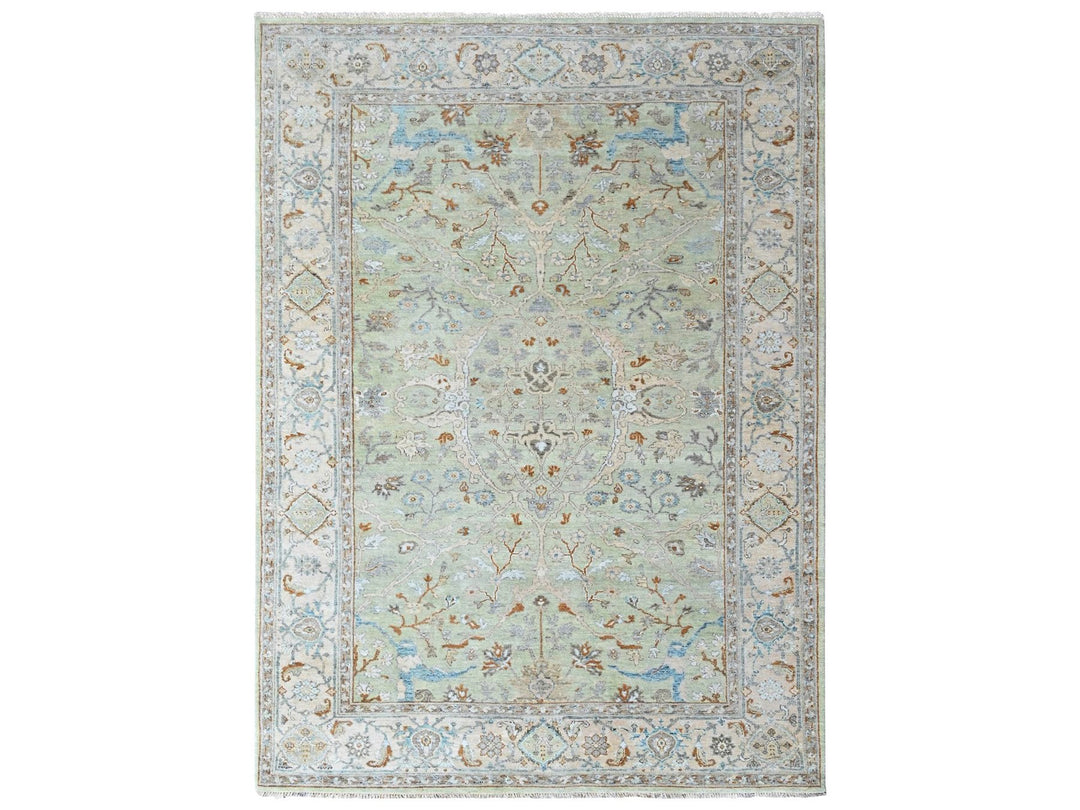 6'2" x 9'0" New Hand Knotted Green Wool Rectangle Oriental Rug - MOA10210584