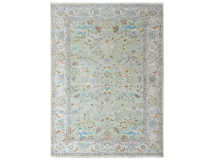 6'2" x 9'0" New Hand Knotted Green Wool Rectangle Oriental Rug - MOA10210584