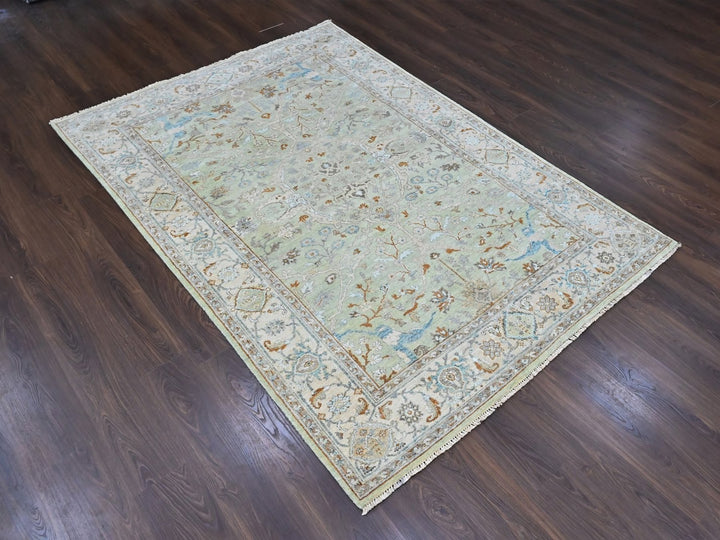 6'2" x 9'0" New Hand Knotted Green Wool Rectangle Oriental Rug - MOA10210584