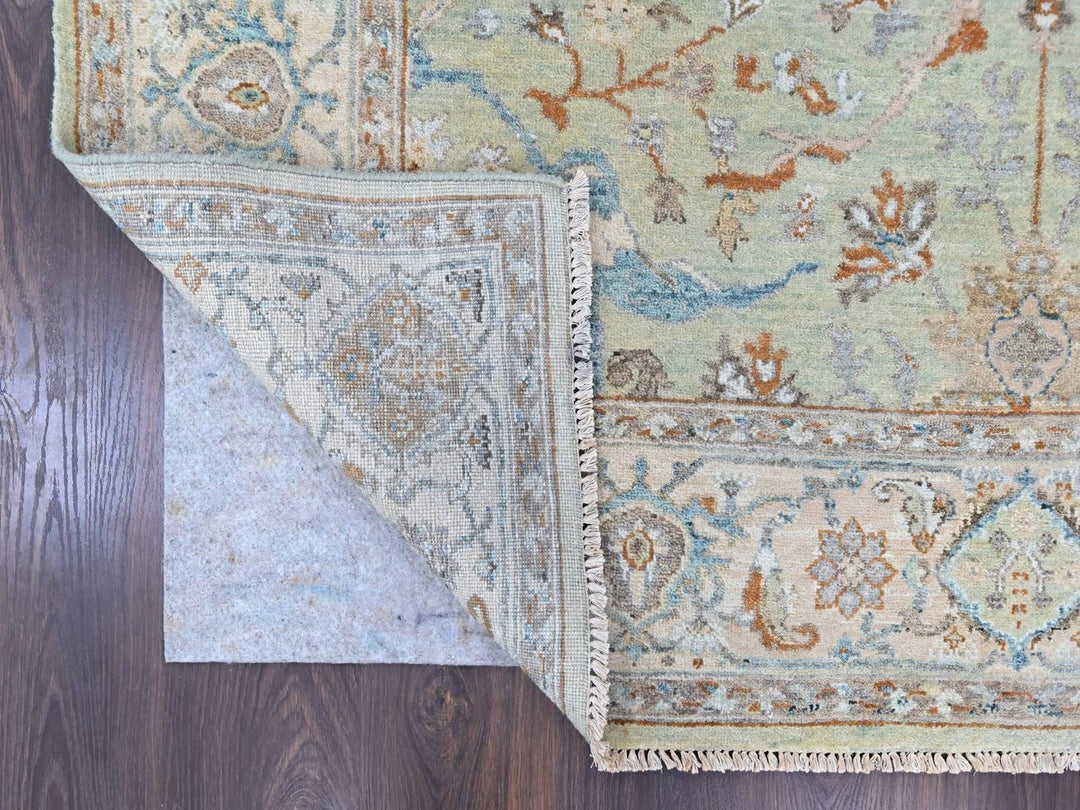 6'2" x 9'0" New Hand Knotted Green Wool Rectangle Oriental Rug - MOA10210584