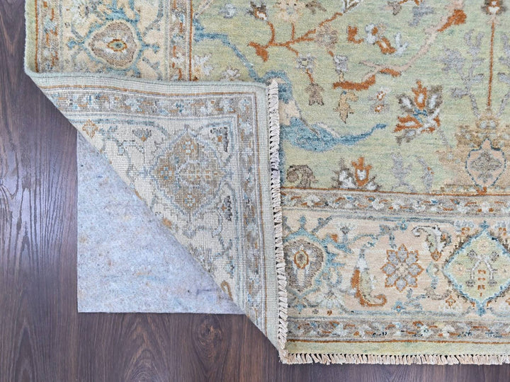 6'2" x 9'0" New Hand Knotted Green Wool Rectangle Oriental Rug - MOA10210584