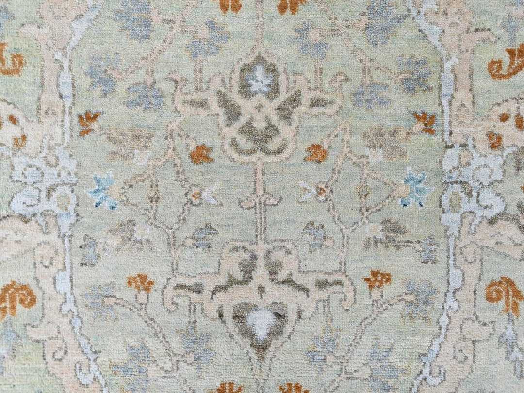 6'2" x 9'0" New Hand Knotted Green Wool Rectangle Oriental Rug - MOA10210584