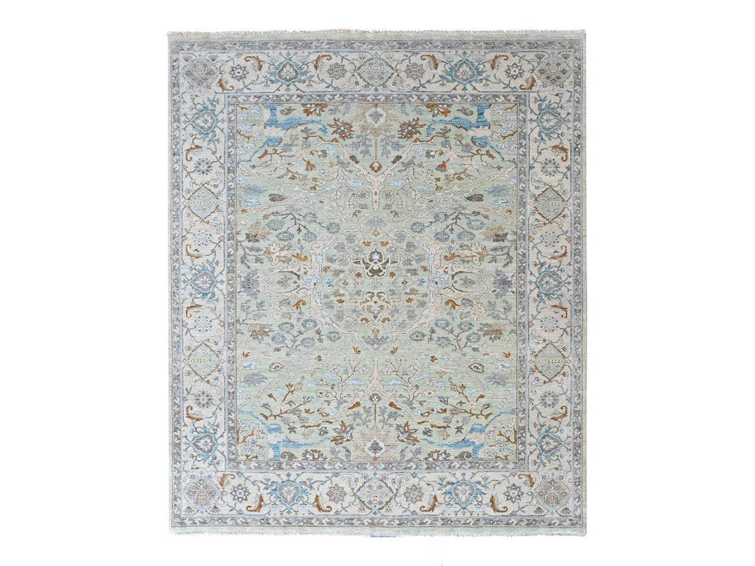 8'0" x 10'0" New Hand Knotted Green Wool Rectangle Oriental Rug - MOA10210585