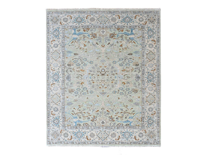 8'0" x 10'0" New Hand Knotted Green Wool Rectangle Oriental Rug - MOA10210585